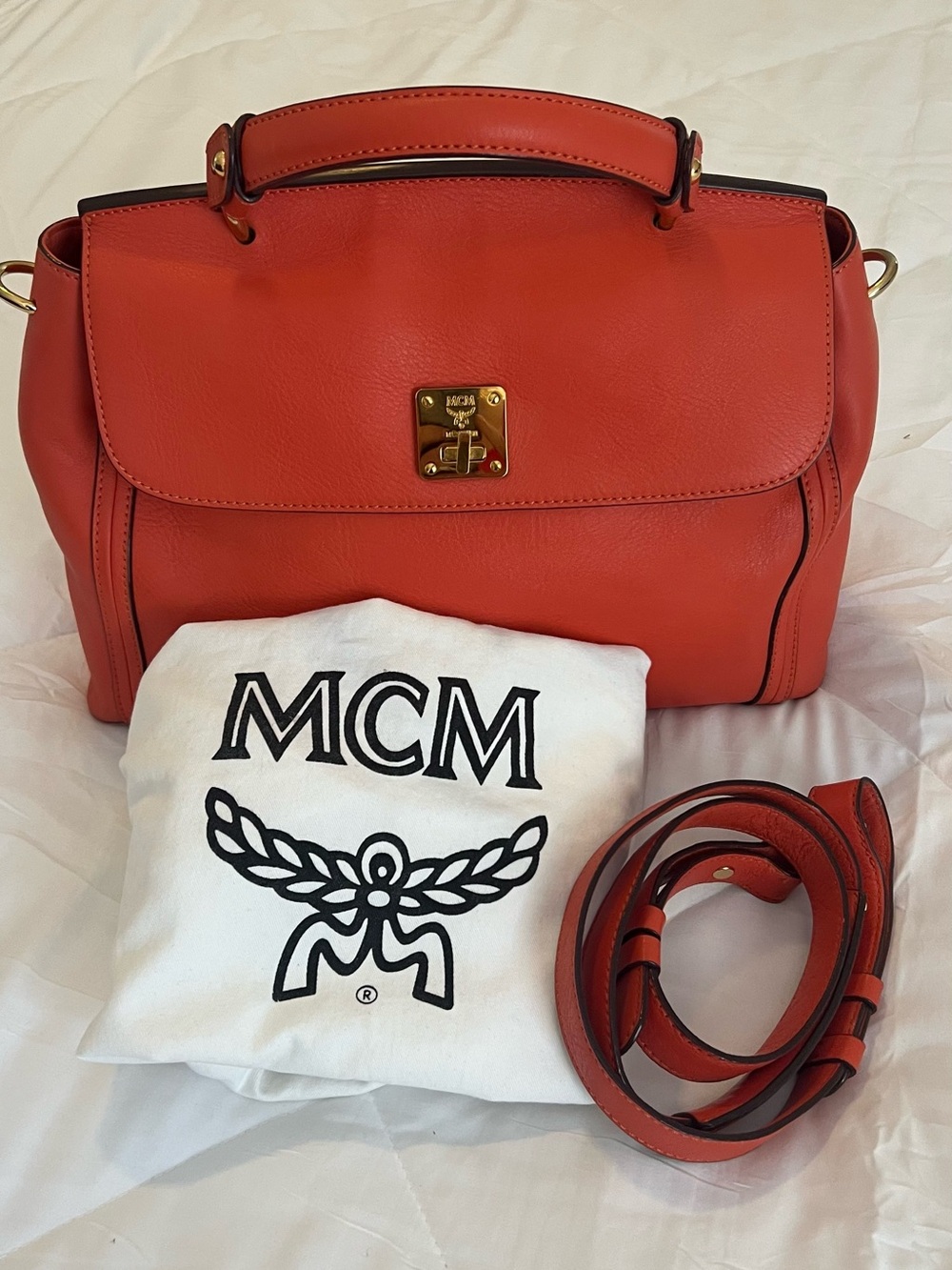 MCM orange Leather Top-Handle Satchel